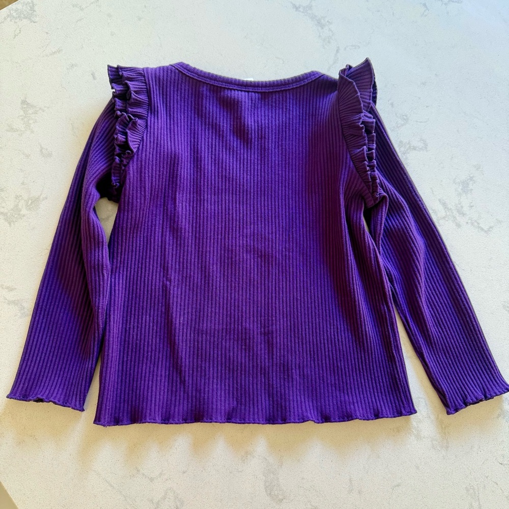 Little Sleepies Purple Ribbed Long-sleeve Ruffled Top - Picture 2 of 3